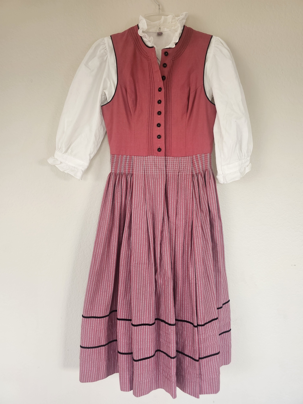 Traditional Pink Dirndl Dress with White Blouse